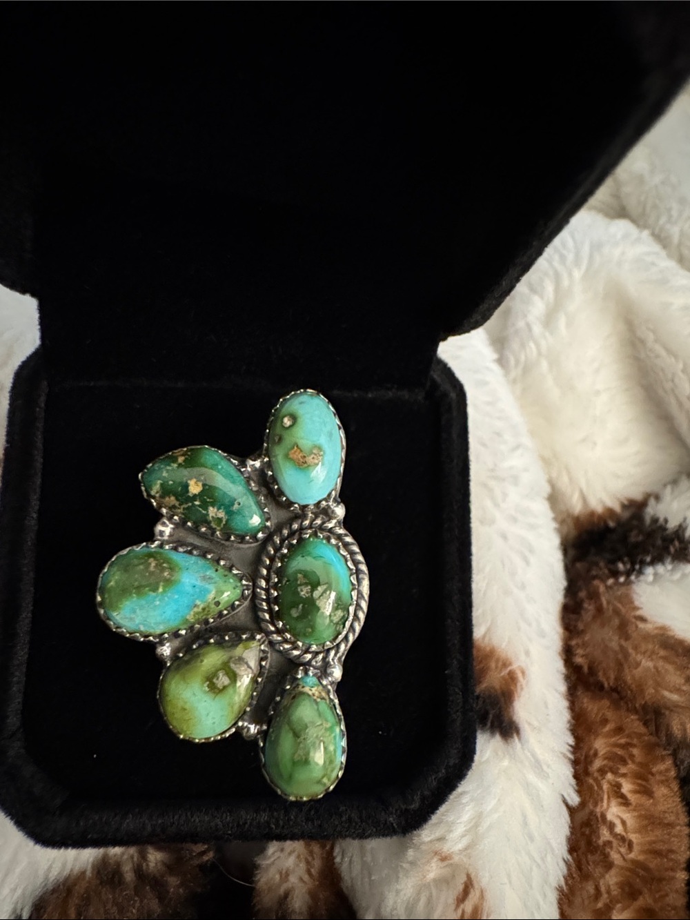 Sonoran Green Turquoise Cluster Ring - Women Jewelry 925 silver